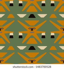 Seamless geometrical pattern with tribal motifs. Ancient Peruvian textile from Nazca.