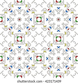 Seamless geometrical pattern of various stylized elements. Vector illustration
