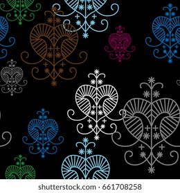 Seamless geometrical pattern with geometrical voodoo symbol of the goddess.