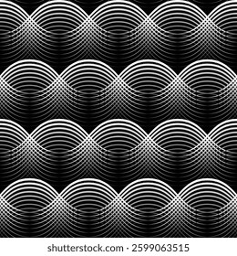 Seamless geometrical pattern white waves on black background