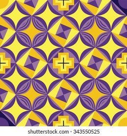 Seamless geometrical pattern in yellow and purple colors. Vector illustration.