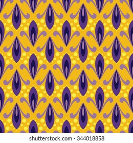 Seamless geometrical pattern in yellow and purple colors. Vector illustration.