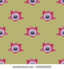 Seamless geometrical polka dot floral pattern with heads of tulip flower. 