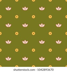 Seamless geometrical polka dot pattern with small floral elements. Oriental Indian folk style.