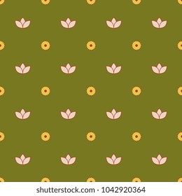 Seamless geometrical polka dot pattern with small floral elements. Oriental Indian folk style.