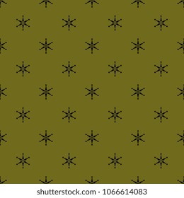 Seamless geometrical polka dot pattern with silhouetted black stars on dark gold background.