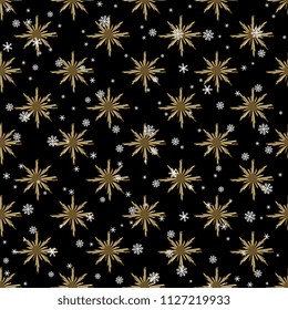 Seamless geometrical polka dot pattern with beautiful angular stars and snowflakes.