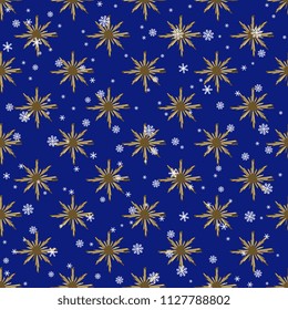 Seamless geometrical polka dot pattern with beautiful angular stars and snowflakes.