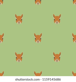 Seamless geometrical polka dot pattern with squirrel faces. Flat cartoon style.