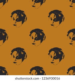 Seamless geometrical polka dot pattern with silhouetted female faces.
