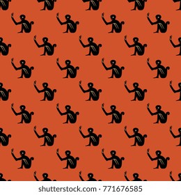 Seamless geometrical polka dot pattern with stylized monkeys. Based on Maya art of Mexican Indians.