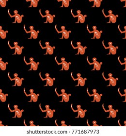 Seamless geometrical polka dot pattern with stylized monkeys. Based on Maya art of Mexican Indians.