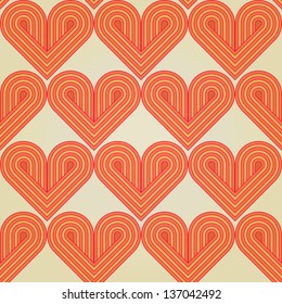 Seamless geometrical retro background with abstract striped retro hearts. Eps10