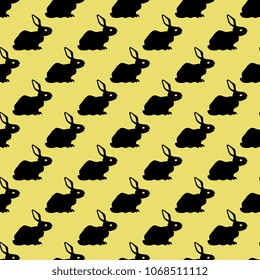 Seamless geometrical simple pattern with small silhouettes of rabbits.