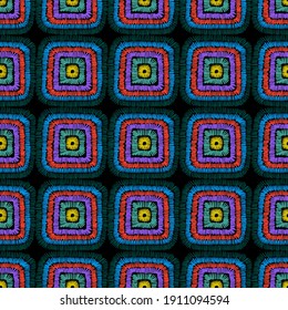 Seamless geometrical square vector pattern, satin stitch embroidery