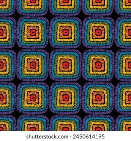 Seamless geometrical square vector pattern, satin stitch embroidery