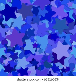 Seamless geometrical star background pattern - vector design from blue rounded pentagram stars with shadow effect