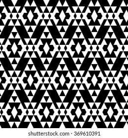 Patrón tribal geométrico sin problemas.  Motivos mexicanos aztecos. Fondo negro.