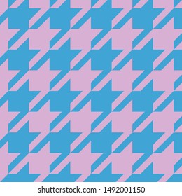 Seamless geometrical vector fabric houndstooth pattern in pink and blue color