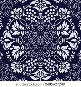 Nahtloses geometrisches Vektorgrafik Paisley-Muster auf Navy