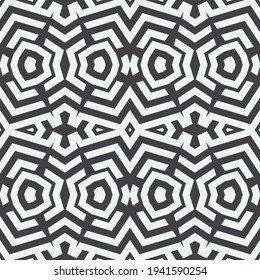 Seamless geometrical vector pattern. Abstract monochrome background with repeating geometric shapes. Modern texture with thin line. Graphic design of a lattice. For the cover of cards, wallpaper.
