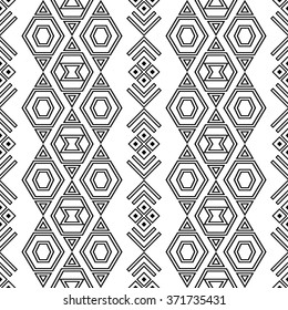 Seamless geometrical vector pattern. Mexican aztec motives.  Black and white.