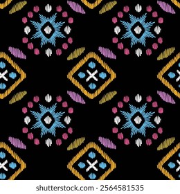 Seamless geometrical vector pattern, satin stitch embroidery