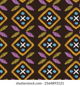 Seamless geometrical vector pattern, satin stitch embroidery