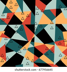 Seamless Geometrical Vector Pattern for Textile Design. Modern Mix of Triangles, Stripes and another Shapes in trend colors.