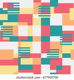 Seamless Geometrical Vector Pattern for Textile Design. Modern Mix of squares, Stripes and another Shapes in trend colors.