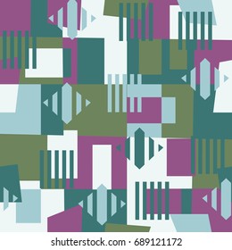 Seamless Geometrical Vector Pattern for Textile Design. Modern Mix of Squares, Stripes and another Shapes in trend colors.