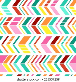 Seamless Geometrical Zigzag Pattern. Mix of Colorful Chevron Shapes on White. Modern Vector Background