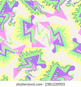 Seamless geometry colorful pattern with wave lines and curved shapes