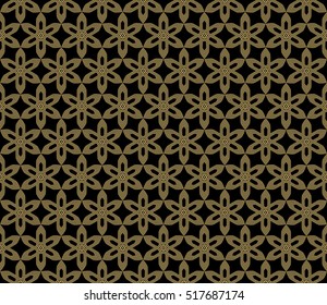 seamless geometry flower pattern. Arabesque. abstract vector illustration. gold on black. for design invitation, background, wallpaper