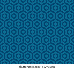 seamless geometry flower pattern. Arabesque. abstract vector illustration. blue color. for design invitation, background, wallpaper
