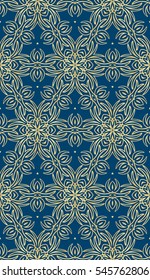 seamless geometry flower pattern. Arabesque. abstract vector illustration. golden blue color. for design invitation, background, wallpaper