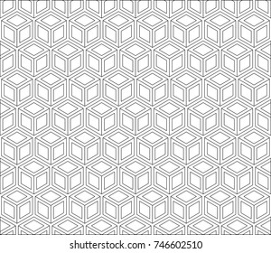 seamless geometry grid graphic deco hexagon pattern vector. Cube black line on white background
