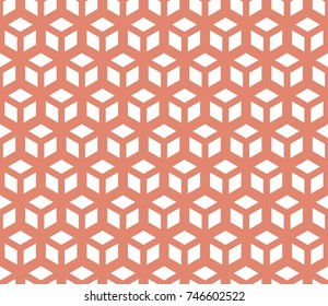 seamless geometry grid graphic deco hexagon pattern vector. Cube red background
