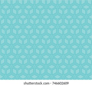 seamless geometry grid graphic deco hexagon pattern vector. Cube cyan background