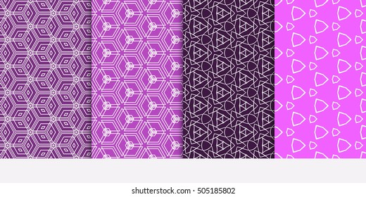 Seamless geometry line patterns set. Vector illustration. Texture for design wallpaper, pattern fills, web page, banner, flyer. Geometry ornament
