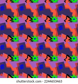 Seamless geometry pattern with curved elements and stars