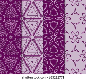 seamless geometry pattern set. vector illustration. texture for design wallpaper, pattern fills, fabric. purple color