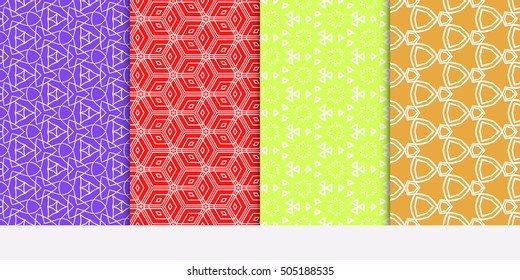 Seamless geometry patterns set. Vector illustration. Texture for design wallpaper, pattern fills, web page, banner, flyer. Geometry ornament