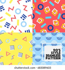 Seamless geometry vector pattern 80-90S style collection set background.