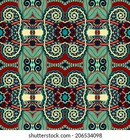 seamless geometry vintage pattern, ethnic style ornamental background, ornate floral decor for fabric design, endless texture