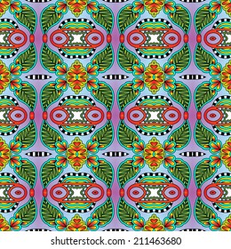 seamless geometry vintage pattern, ethnic style ornamental background, ornate floral decor for fabric design, endless texture
