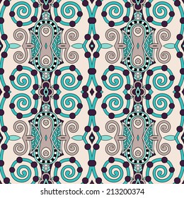 seamless geometry vintage pattern, ethnic style ornamental background, ornate floral decor for fabric design, endless texture