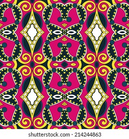 seamless geometry vintage pattern, ethnic style ornamental background, ornate floral decor for fabric design, endless texture, vector illustration
