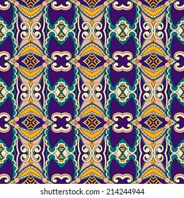 seamless geometry vintage pattern, ethnic style ornamental background, ornate floral decor for fabric design, endless texture, vector illustration