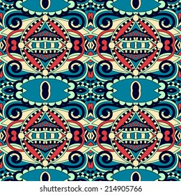 seamless geometry vintage pattern, ethnic style ornamental background, ornate floral decor for fabric design, endless texture, vector illustration